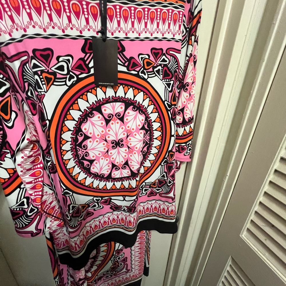 Eva Varro Paisley Medallion Pink Orange Asymmetrical skirt and tunic SET